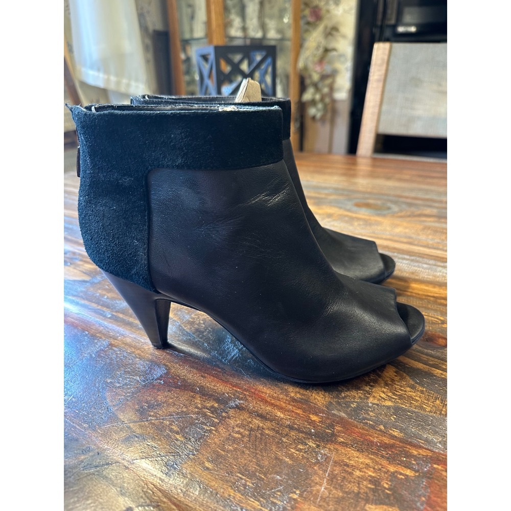 Alfani Stassi Black Leather Suede‎ Peep Toe Ankle Boots Back Zip 8M